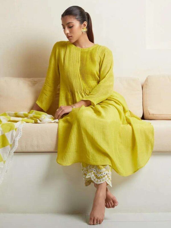 Women?s Traditional Cotton Kurta Palazzo Suit with Dupatta(L) - Image 2